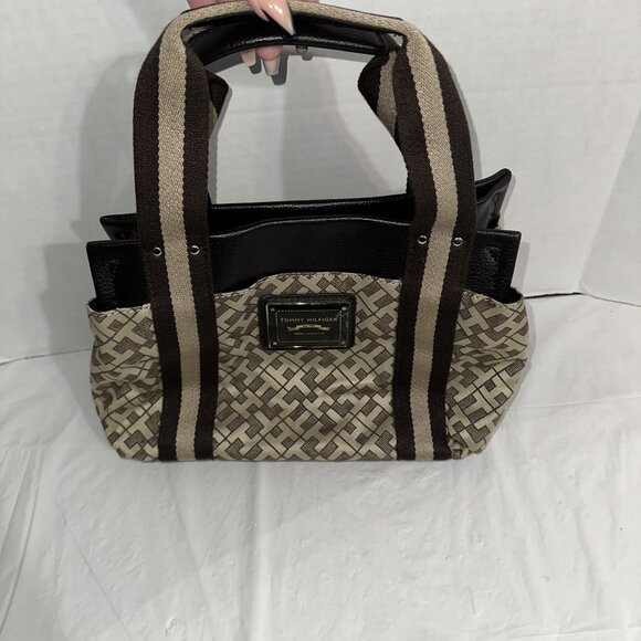 Tommy Hilfiger Brown & Beige Logo Tote Bag With Double Handles - Picture 1 of 8